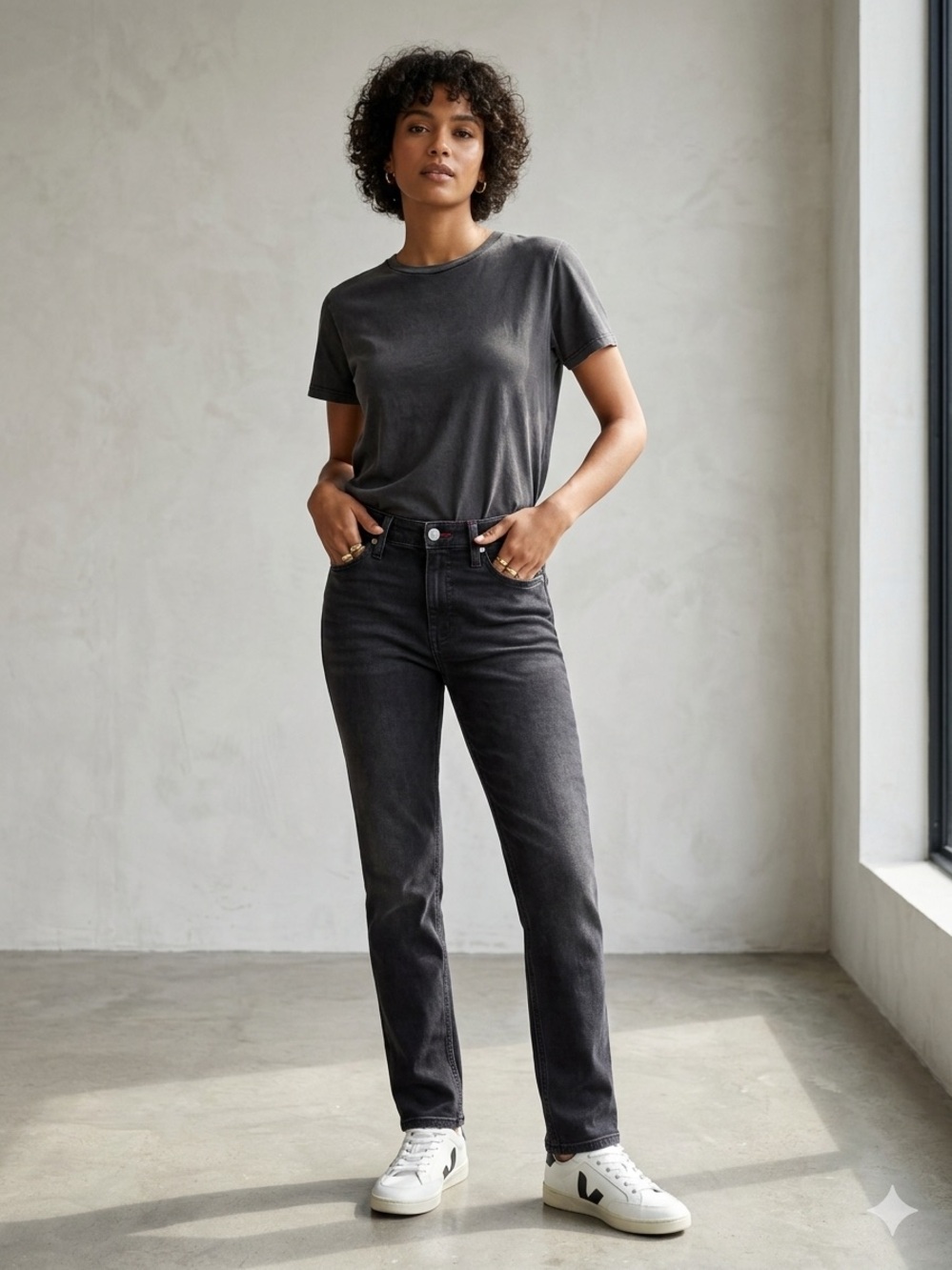 Women's High-Rise Straight Jeans - Washed Charcoal